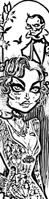 Free colorable bookmarks of a witch and vampire together